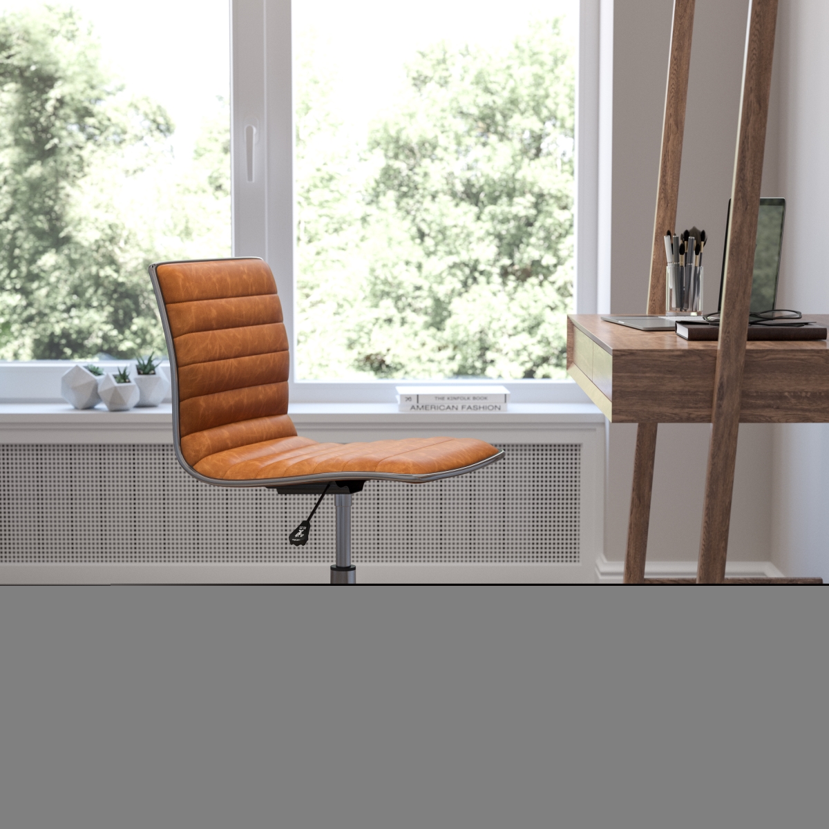 DS-512B-BR-GG Low Back Designer Armless Ribbed Swivel Task Office Chair, Brown