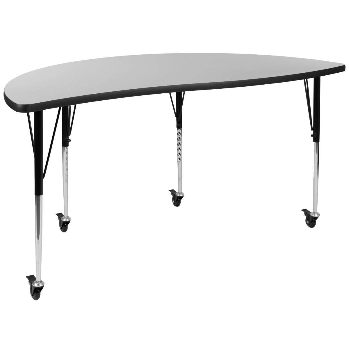 60 in. Mobile Half Circle Wave Flexible Collaborative Grey Thermal Laminate Activity Table - Standard Height Adjustable Legs