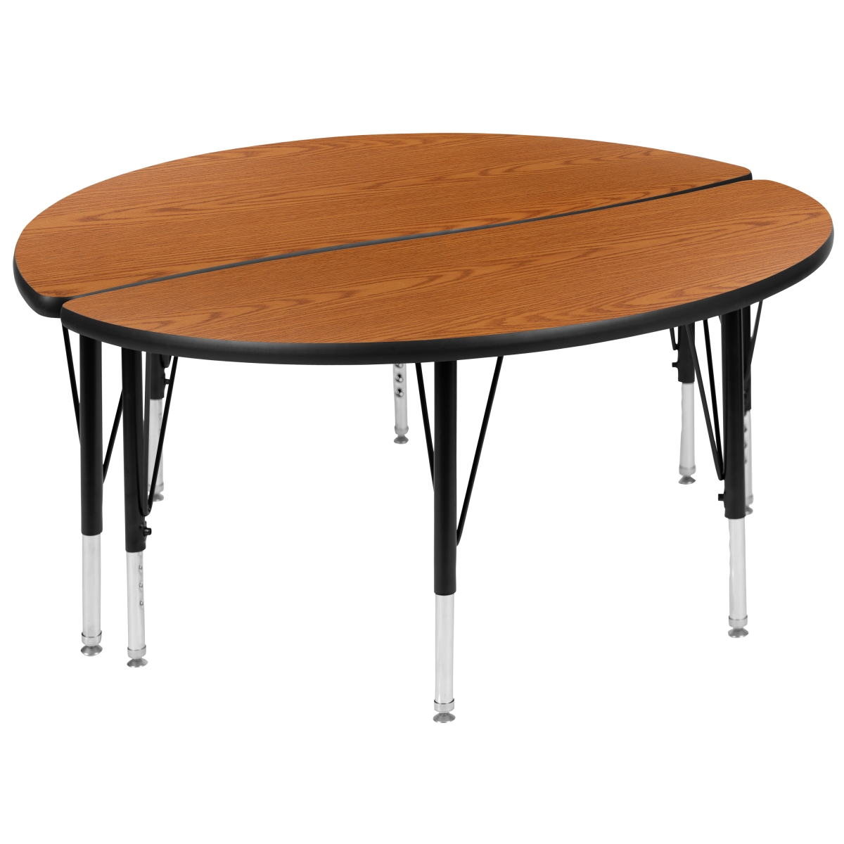 XU-GRP-A48-HCIRC-OAK-T-P-GG 47.5 in. Circle Wave Flexible Oak Thermal Laminate Activity Table Set - Height Adjustable Short Legs