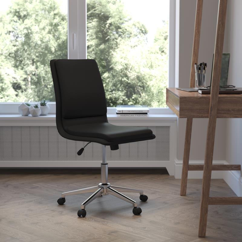 GO-21111-BK-GG Madigan Mid-Back Armless Swivel Task Office Chair with LeatherSoft & Adjustable Chrome Base, Black