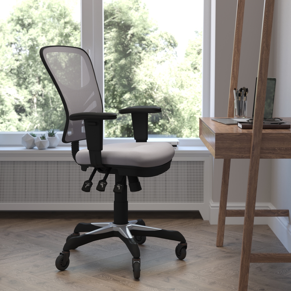 Nicholas Mid-Back Mesh Multifunction with Adjustable Arms & Transparent Roller Wheels Executive Swivel Ergonomic Office Chair, Gray