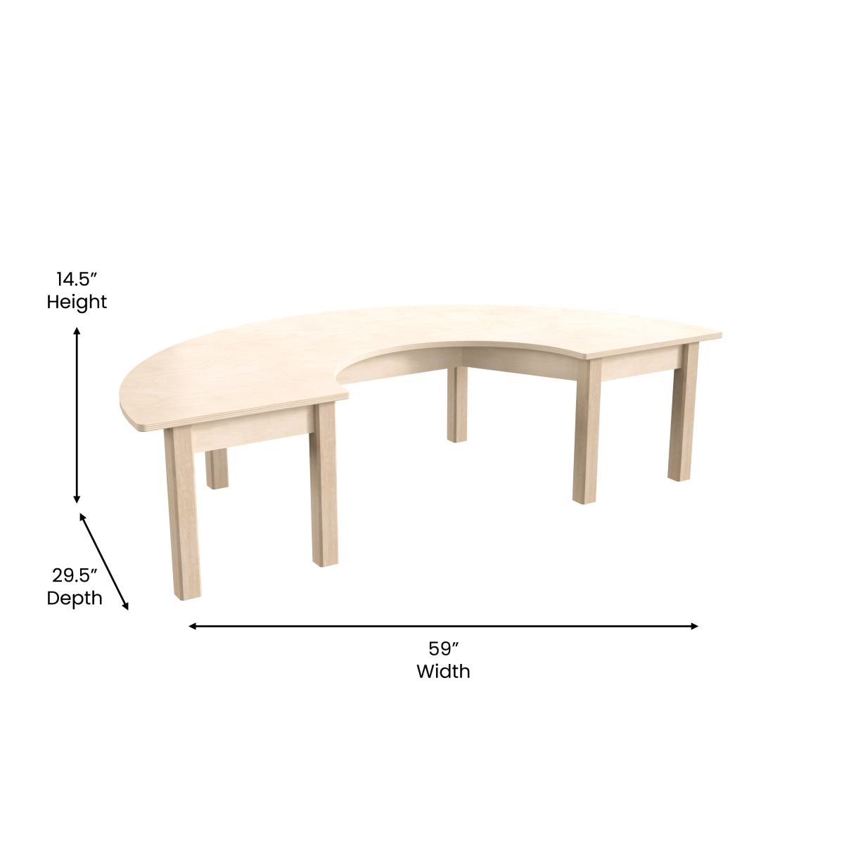 Picture of Flash Furniture MK-ME088013-GG 29.5 x 59 x 14.5 in. Bright Beginnings Commercial Grade Wooden Half Circle Preschool Classroom Activity Table, Beech