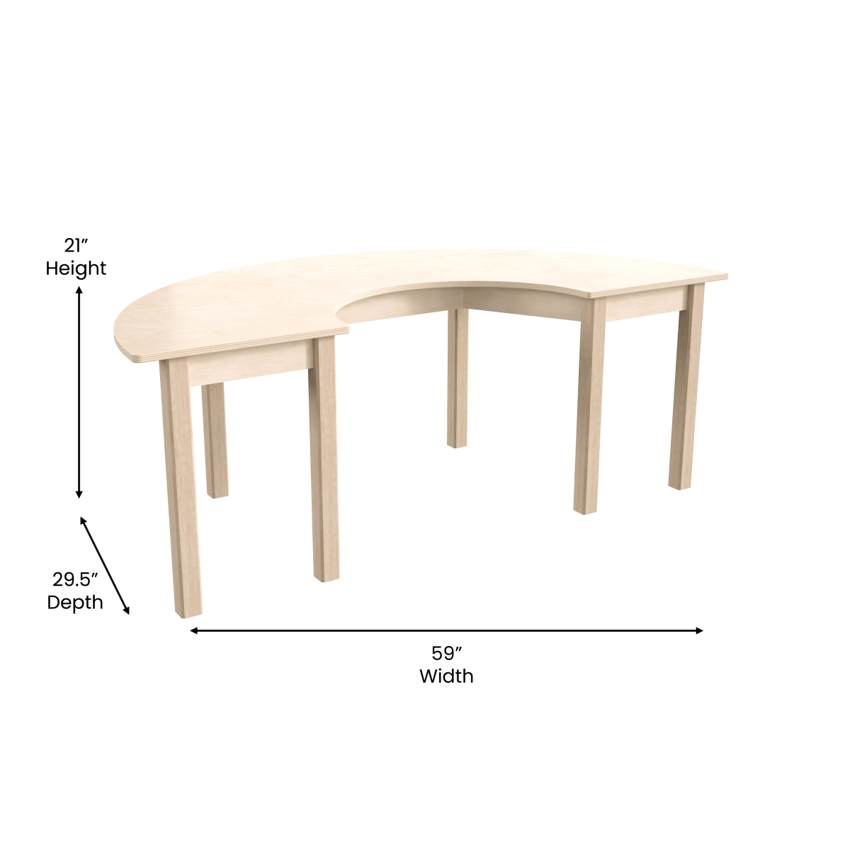 Picture of Flash Furniture MK-ME088015-GG 29.5 x 59 x 21 in. Bright Beginnings Commercial Grade Wooden Half Circle Preschool Classroom Activity Table, Beech