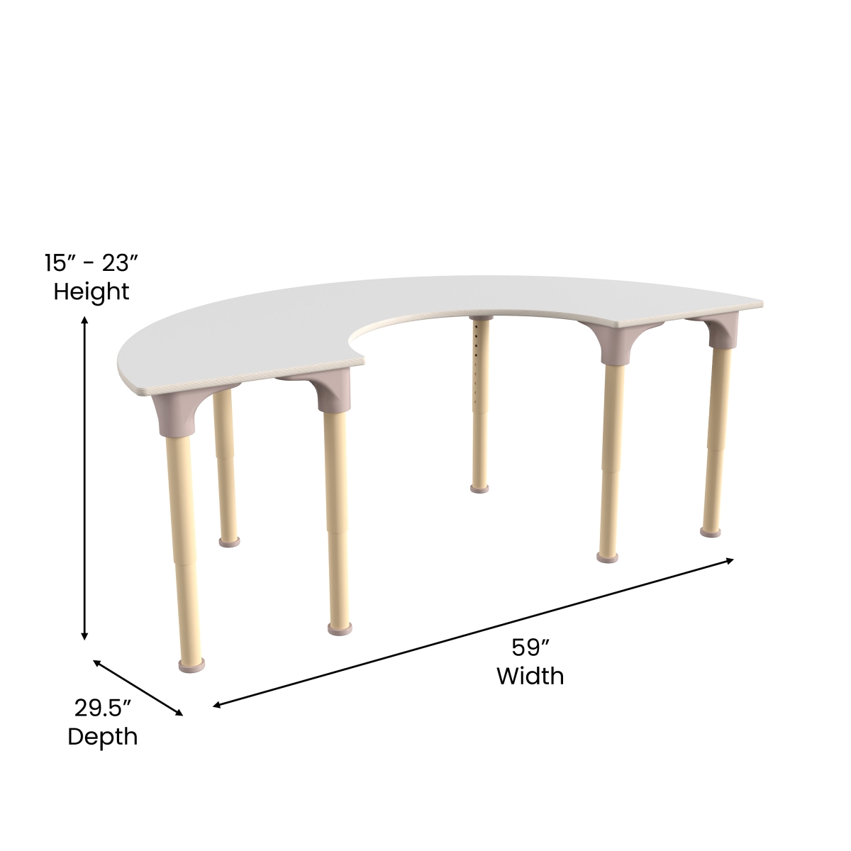 Picture of Flash Furniture MK-ME088020-GG 59 in. Bright Beginnings Commercial Grade Wooden Half Circle Adjustable Height Classroom Activity Table - Metal Legs Adjust From 15-23 in.&#44; Beech & White