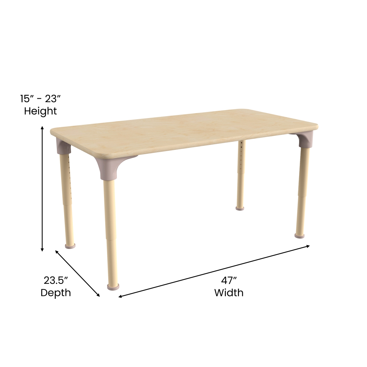 Picture of Flash Furniture MK-ME088025-GG 23.5 x 47 in. Bright Beginnings Commercial Grade Wooden Rectangle Adjustable Height Classroom Activity Table - Metal Legs Adjust From 15-23 in., Beech