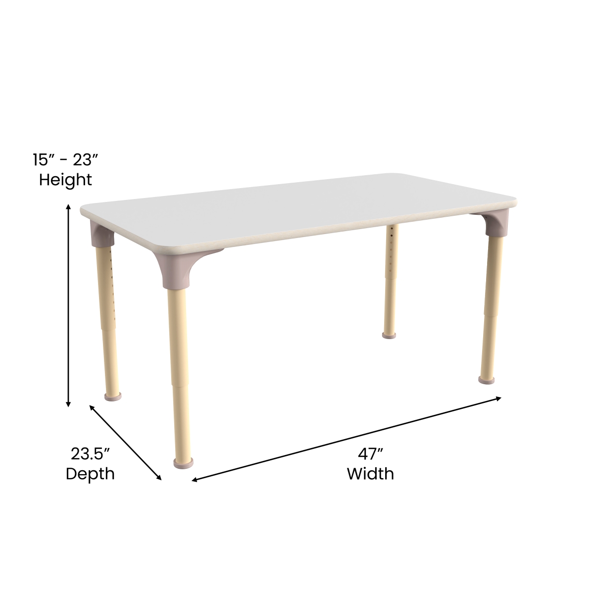 Picture of Flash Furniture MK-ME088026-GG 23.5 x 47 in. Bright Beginnings Commercial Wooden Rectangle Adjustable Height Classroom Activity Table - Metal Legs Adjust From 15-23 in.&#44; Beech & White