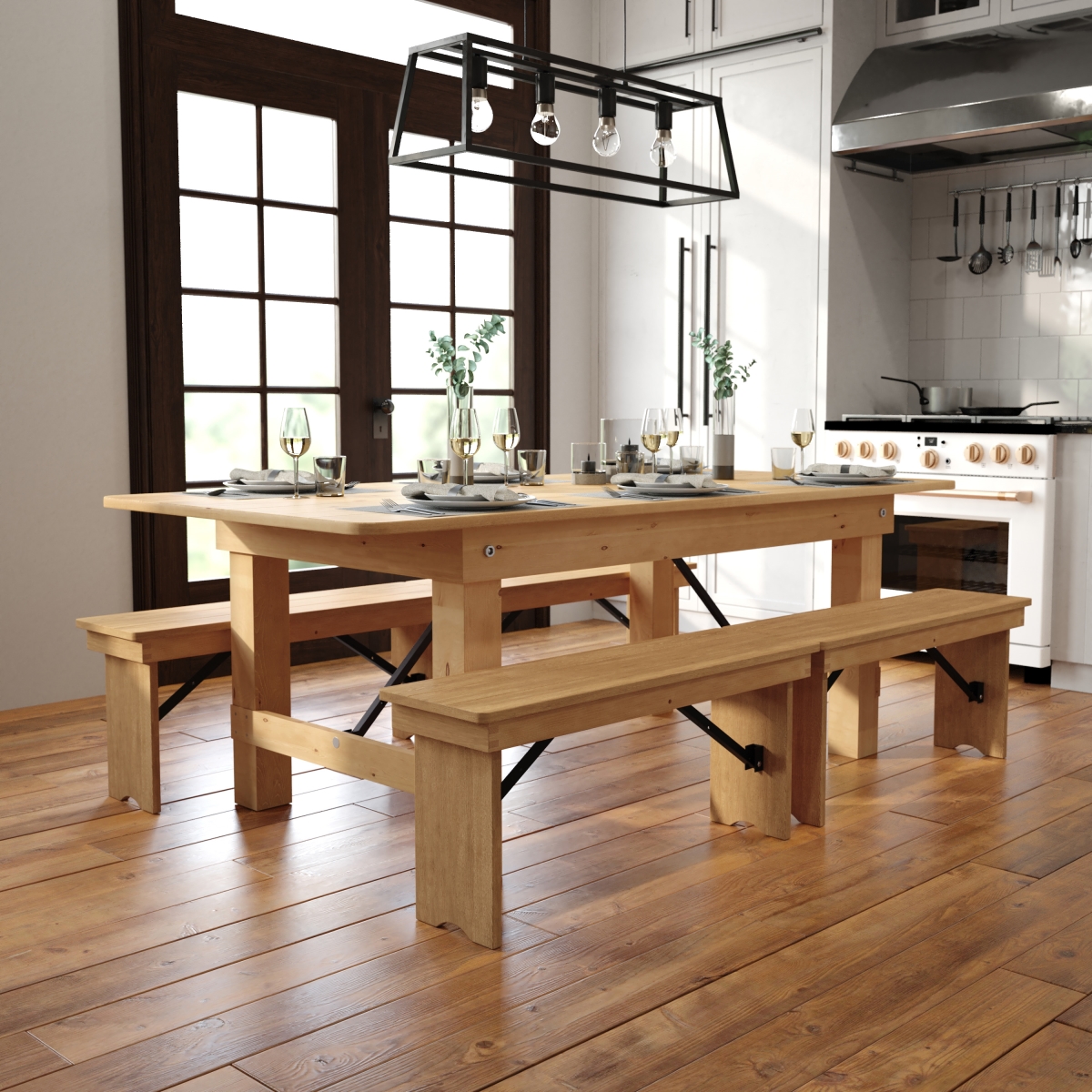 XA-F-84X40-LN-GG 7 ft. x 40 in. Hercules Rectangular Antique Rustic Light Natural Solid Pine Folding Farm Table