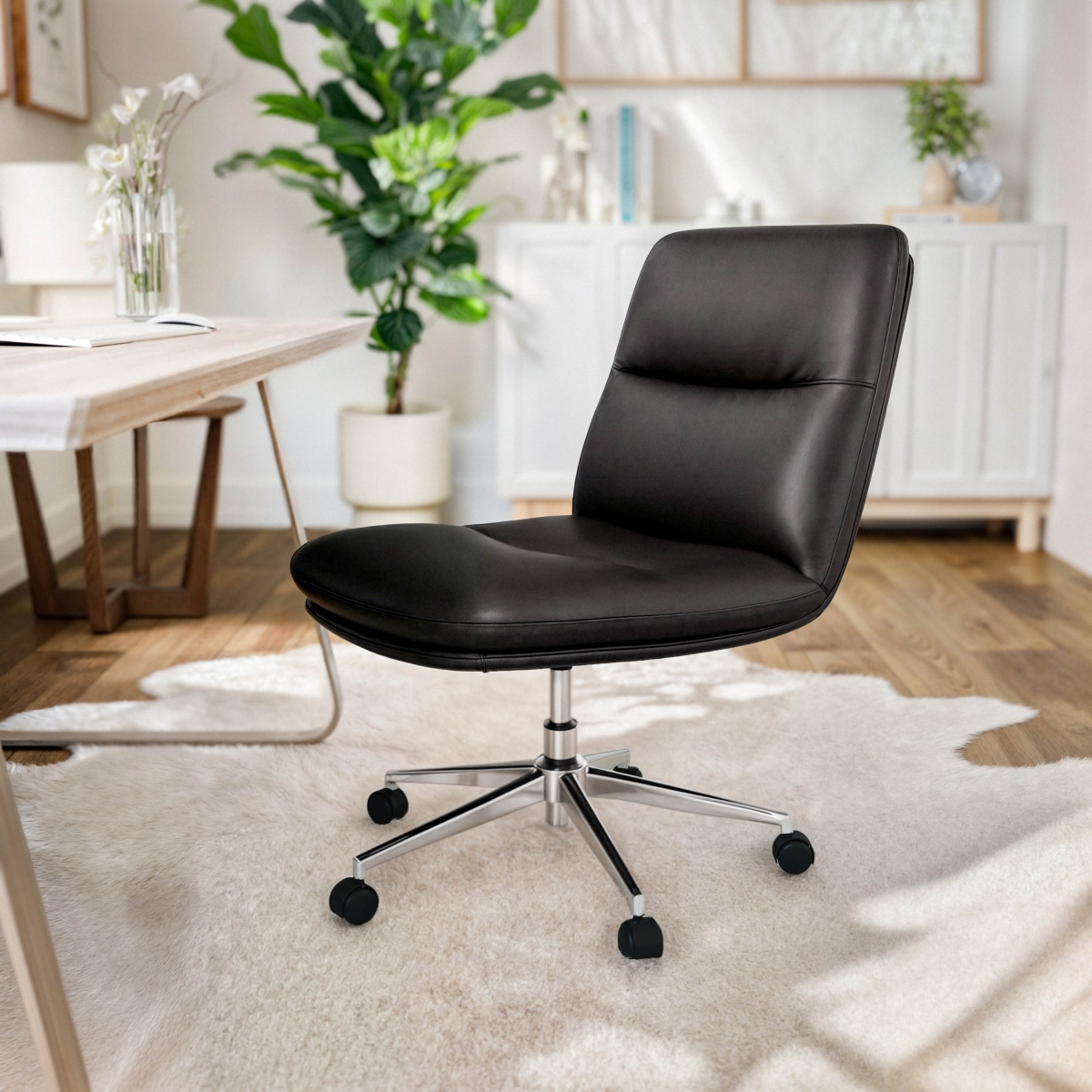 CH-232174-1-BK-GG Chloe Commercial Mid-Back Black Padded Leather Soft Armless Task Office Chair with Wheels
