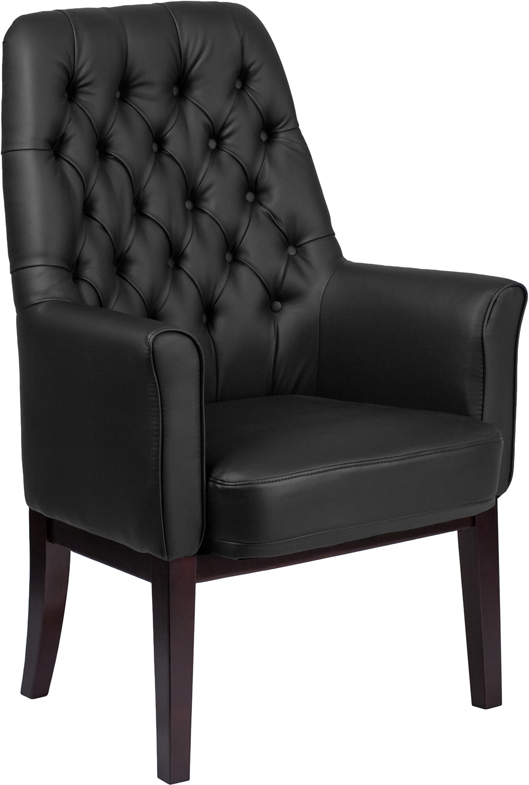 Bt-444-sd-bk-gg High Back Traditional Tufted Black Leather Side Reception Chair