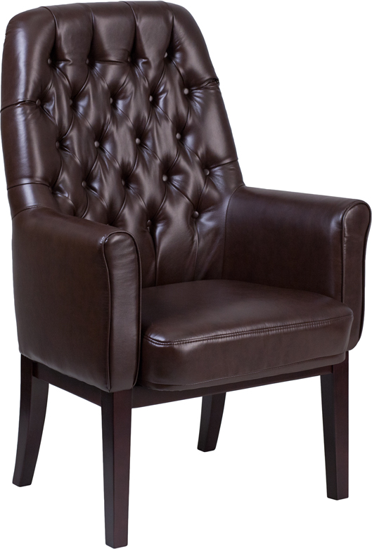Bt-444-sd-bn-gg High Back Traditional Tufted Brown Leather Side Reception Chair