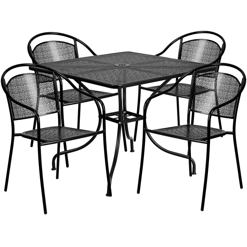 CO-35SQ-03CHR4-BK-GG Indoor-Outdoor Steel Patio Table Set with 4 Round Back Chairs, 35.5 in. Square