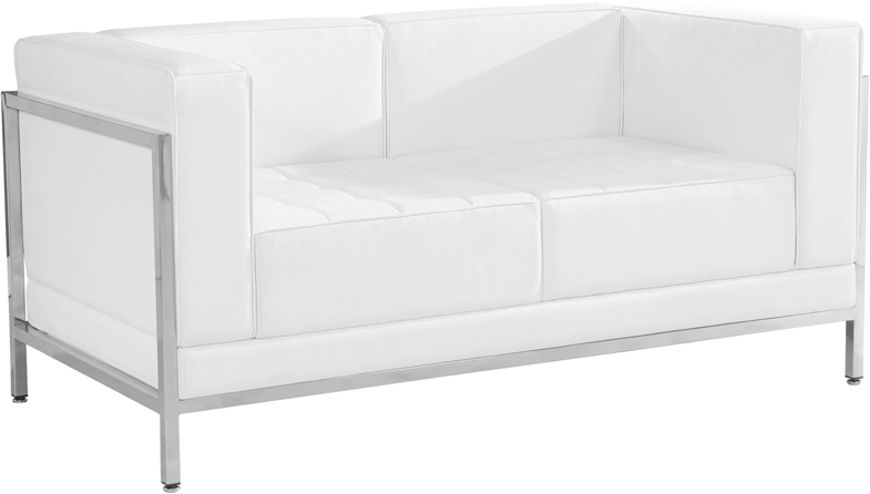 Zb-imag-ls-wh-gg Hercules Imagination Series Contemporary Melrose White Leather Loveseat With Encasing Frame