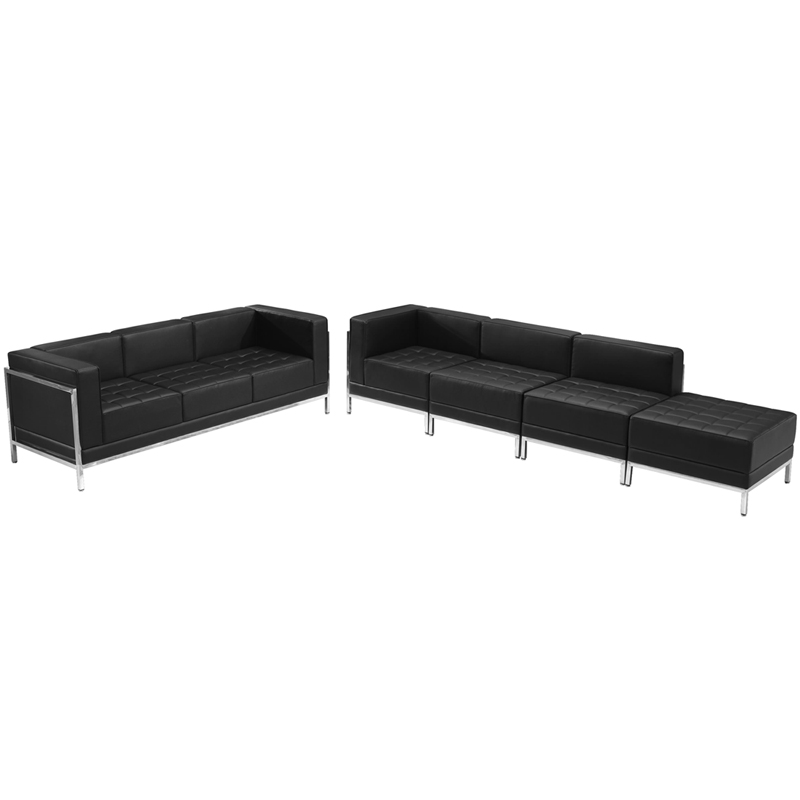 Zb-imag-set16-gg Hercules Imagination Series Black Leather Sofa & Lounge Chair Set, 5 Piece