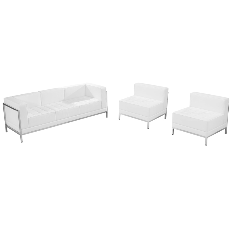 Zb-imag-set13-wh-gg Hercules Imagination Series Melrose White Leather Sofa & Chair Set