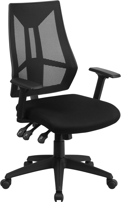 HL-0017-GG High Back Black Mesh Multifunction Swivel Task Chair with Adjustable Arms