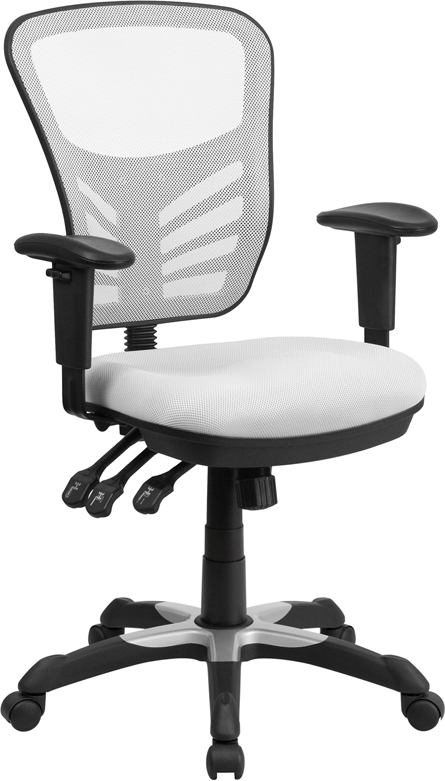 HL-0001-WH-GG Mid-Back White Mesh Multifunction Executive Swivel Chair with Adjustable Arms