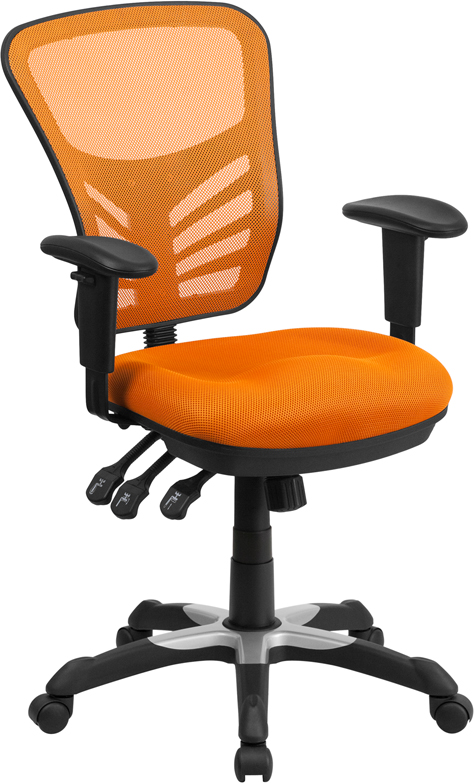 Hl-0001-or-gg Mid-back Orange Mesh Multifunction Executive Swivel Chair With Adjustable Arms