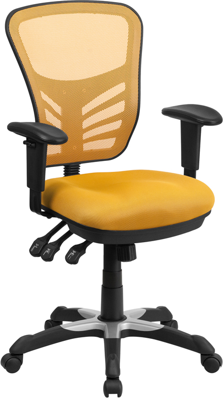 HL-0001-YEL-GG Mid-Back Yellow & Orange Mesh Multifunction Executive Swivel Chair with Adjustable Arms