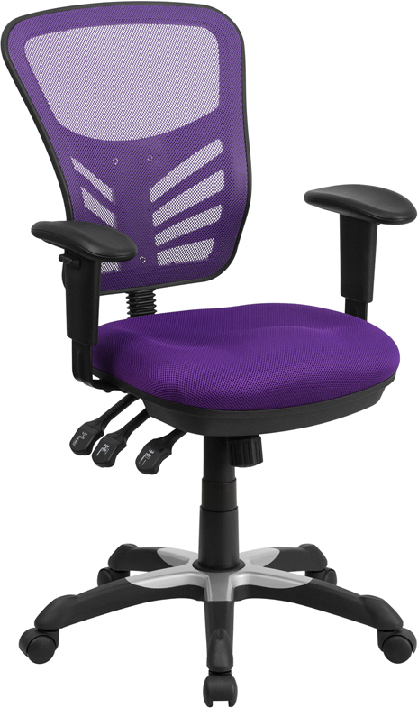 HL-0001-PUR-GG Mid-Back Purple Mesh Multifunction Executive Swivel Chair with Adjustable Arms