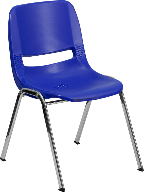 RUT-14-NVY-CHR-GG Hercules Series 440 lbs Capacity Navy Ergonomic Shell Stack Chair with Chrome Frame & 14 in. Seat Height