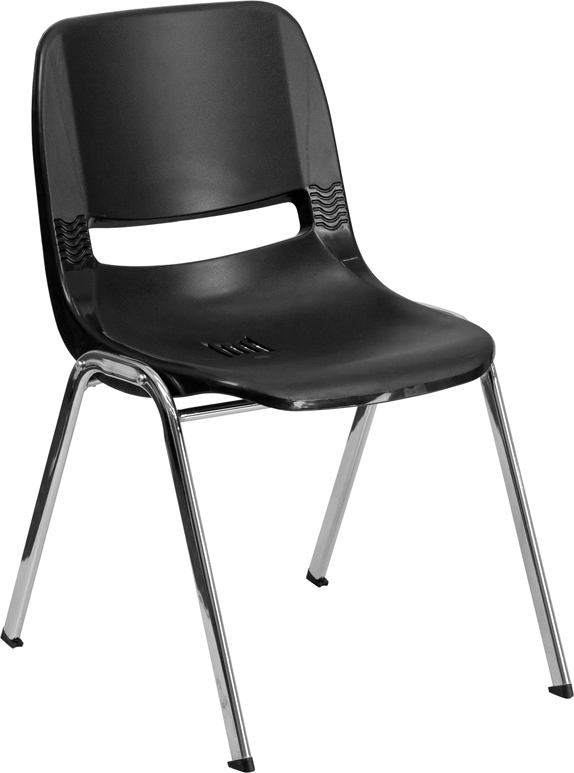 RUT-16-BK-CHR-GG Hercules Series 661 lbs Capacity Black Ergonomic Shell Stack Chair with Chrome Frame & 16 in. Seat Height