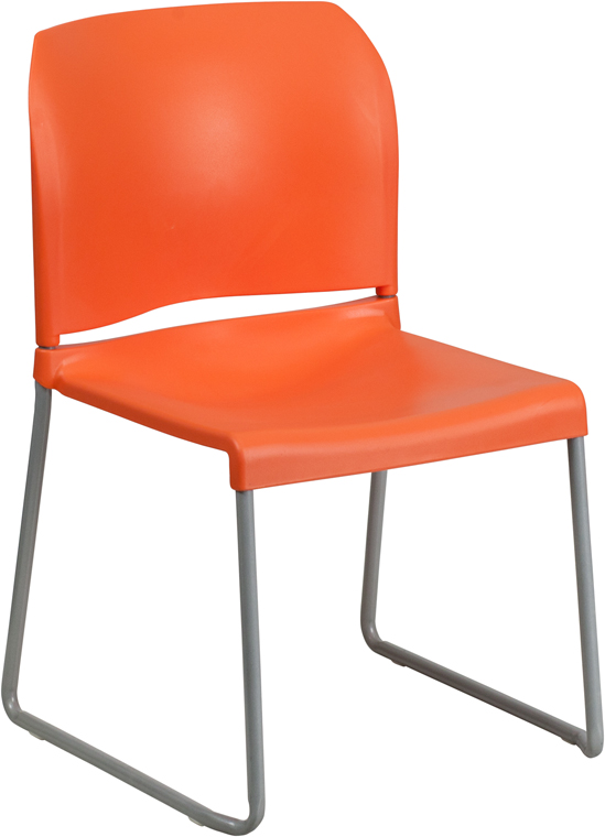 RUT-238A-OR-GG Hercules Series 880 lbs Capacity Orange Full Back Contoured Stack Chair with Sled Base