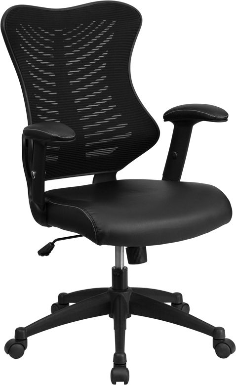 Bl-zp-806-bk-lea-gg High Back Designer Black Mesh Executive Swivel Chair With Leather Seat & Adjustable Arms