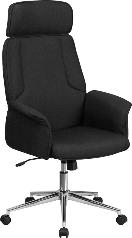 Ch-cx0944h-bk-gg High Back Black Fabric Executive Swivel Chair With Chrome Base & Fully Upholstered Arms