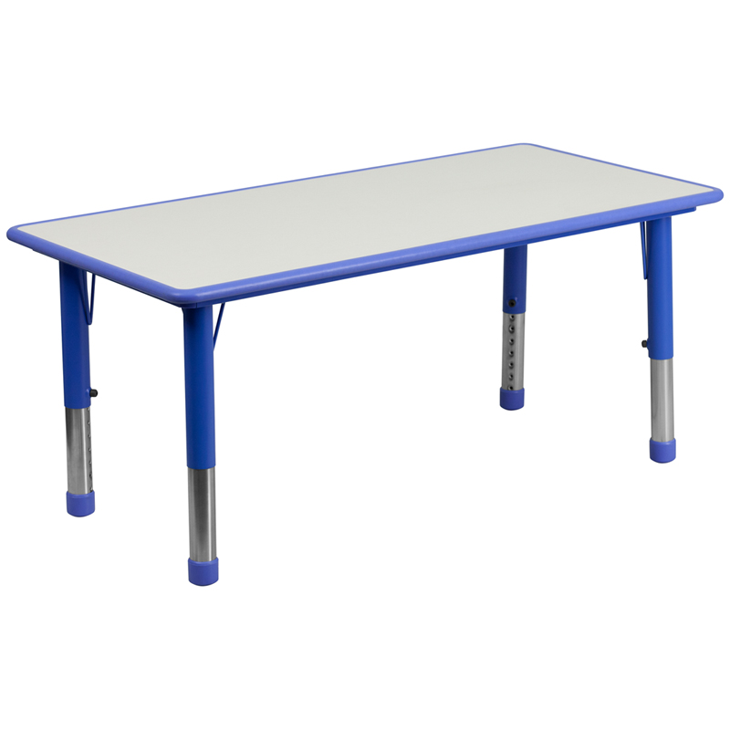 YU-YCY-060-RECT-TBL-BLUE-GG 23.625 x 47.25 in. Rectangular Blue Plastic Height Adjustable Activity Table with Grey Top