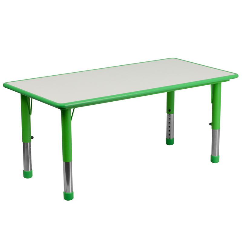 YU-YCY-060-RECT-TBL-GREEN-GG 23.625 x 47.25 in. Rectangular Green Plastic Height Adjustable Activity Table with Grey Top