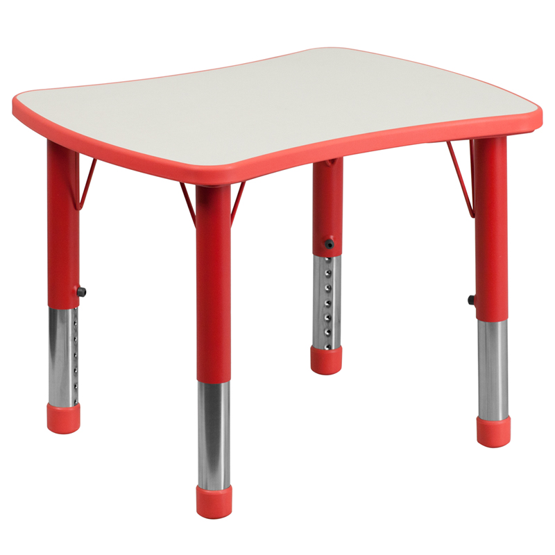 YU-YCY-098-RECT-TBL-RED-GG 21.875 x 26.625 in. Rectangular Red Plastic Height Adjustable Activity Table with Grey Top