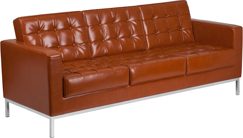 Zb-lacey-831-2-sofa-cog-gg Hercules Lacey Series Contemporary Cognac Leather Sofa With Stainless Steel Frame