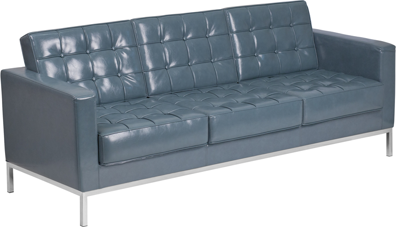 Zb-lacey-831-2-sofa-gy-gg Hercules Lacey Series Contemporary Gray Leather Sofa With Stainless Steel Frame