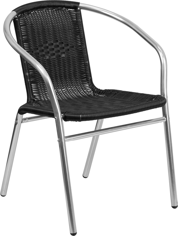 Tlh-020-bk-gg Commercial Aluminum & Black Rattan Indoor & Outdoor Restaurant Stack Chair