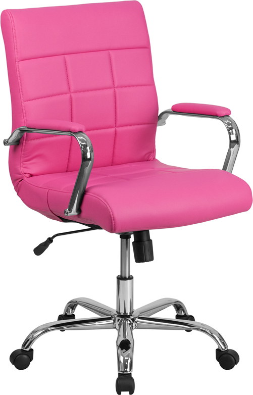 GO-2240-PK-GG Mid-Back Pink Vinyl Executive Swivel Chair with Chrome Base & Arms