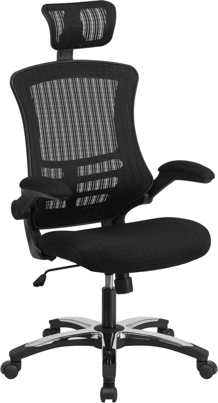 Bl-x-5h-gg High Back Black Mesh Executive Swivel Chair With Chrome Plated Nylon Base & Flip-up Arms