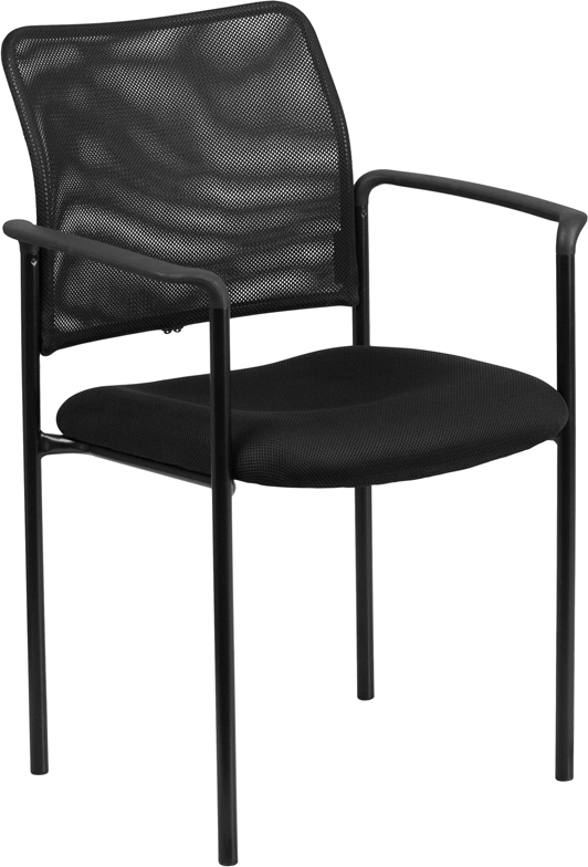 GO-516-2-GG Comfort Black Mesh Stackable Steel Side Chair with Arms
