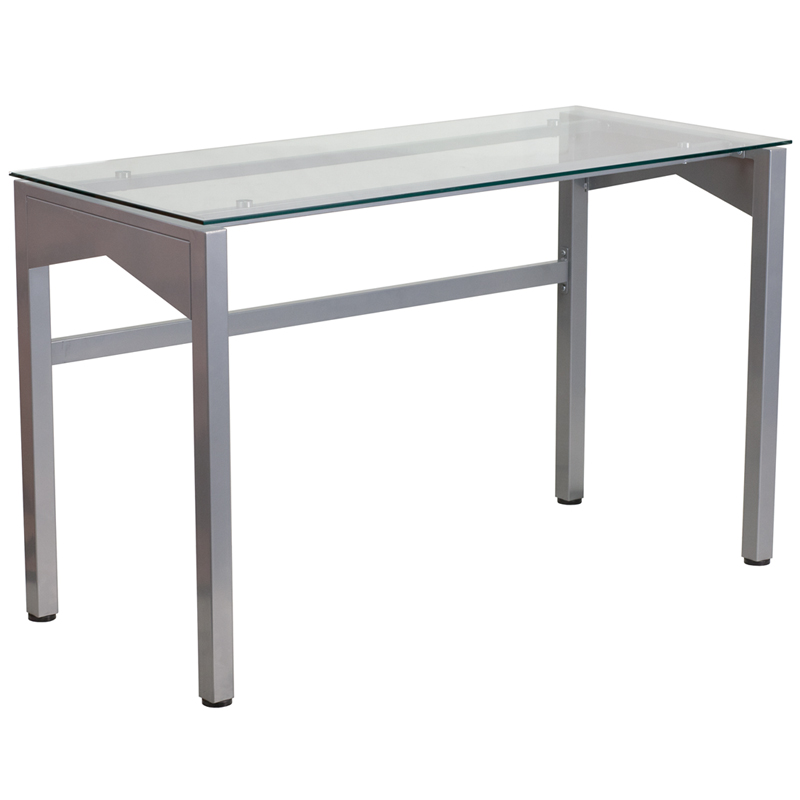 Nan-ylcd1219-gg Contemporary Desk With Clear Tempered Glass Top