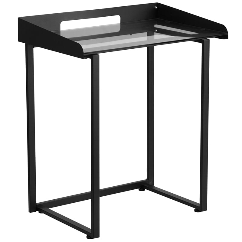 Nan-ylcd1233-gg Contemporary Desk With Clear Tempered Glass & Black Frame