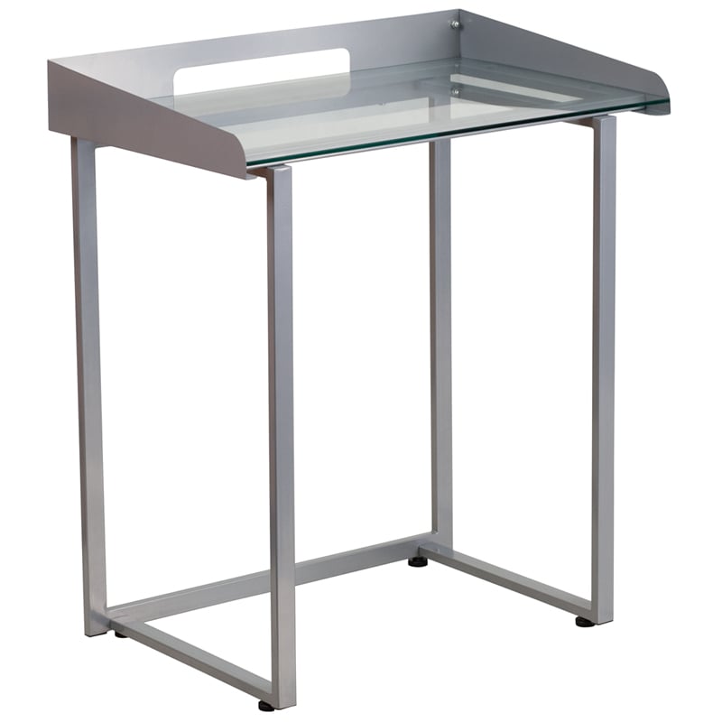 Nan-ylcd1234-gg Contemporary Desk With Clear Tempered Glass & Silver Frame