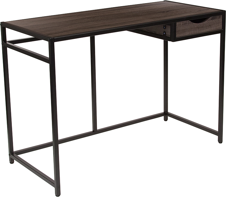 Nan-jn-21706t-gg Homewood Collection Driftwood Finish Computer Desk With Pull-out Drawer & Black Metal Frame