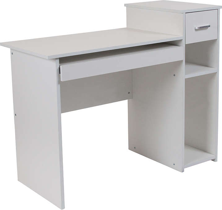 Nan-nj-hd3518-w-gg Highland Park White Computer Desk With Shelves & Drawer