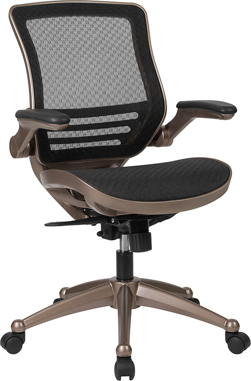 Bl-8801x-gg Mid-back Transparent Black Mesh Executive Swivel Chair With Melrose Gold Frame & Flip-up Arms