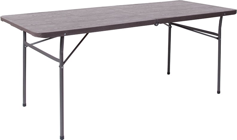 Dad-lf-183z-gg Bi-fold Brown Wood Grain Plastic Folding Table With Carrying Handle, 30 X 72 In.