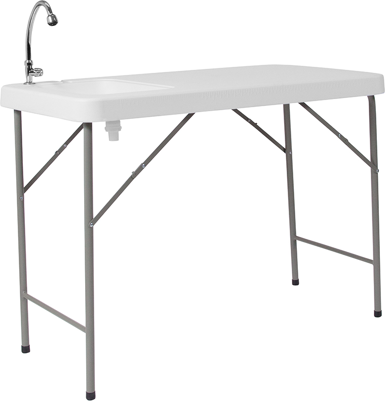 Dad-pyz-116-gg Granite White Plastic Folding Table With Sink, 23 X 45 In.
