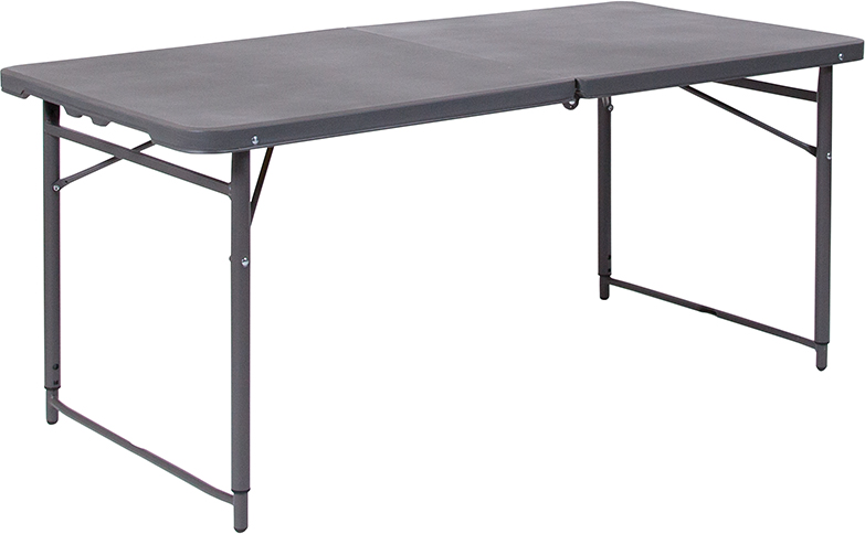 Dad-lf-122z-dg-gg Height Adjustable Bi-fold Dark Gray Plastic Folding Table With Carrying Handle, 23.5 X 48.25 In.
