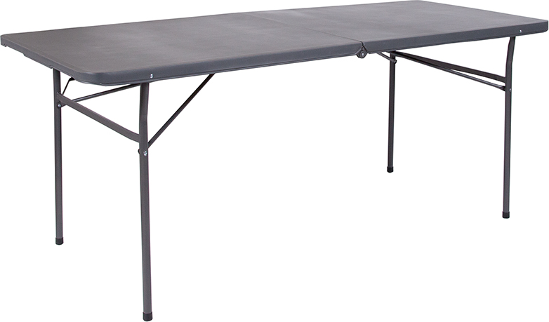 Dad-lf-183z-dg-gg Bi-fold Dark Gray Plastic Folding Table With Carrying Handle, 30 X 72 In.
