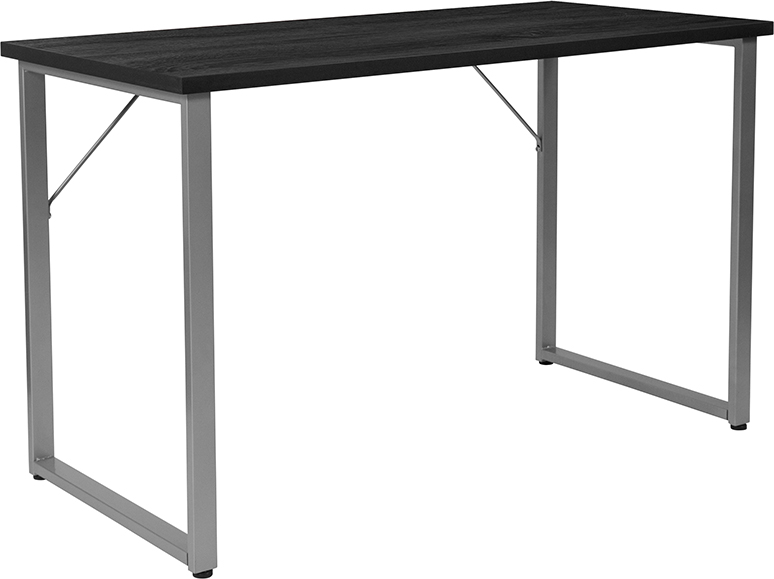 Nan-jn-21721-gg Harvey Black Finish Computer Desk With Silver Metal Frame