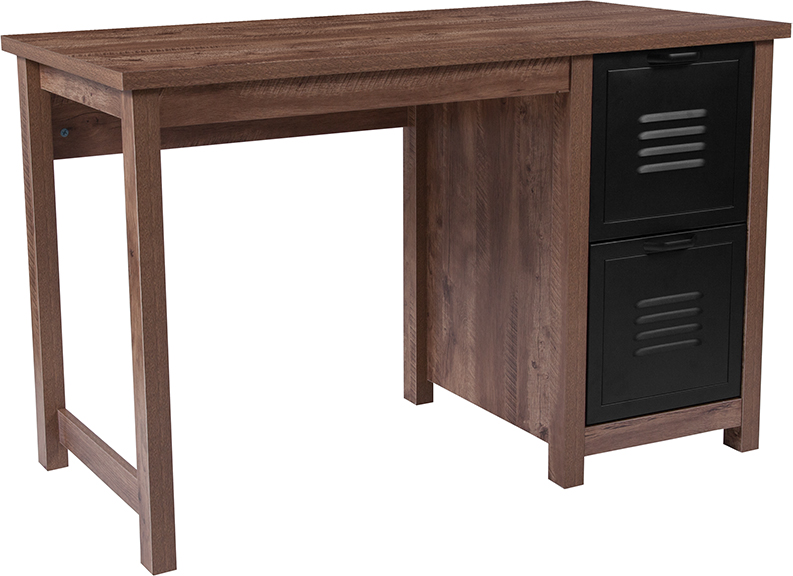 Nan-jn-21736t-gg New Lancaster Collection Crosscut Oak Wood Grain Finish Computer Desk With Metal Drawers