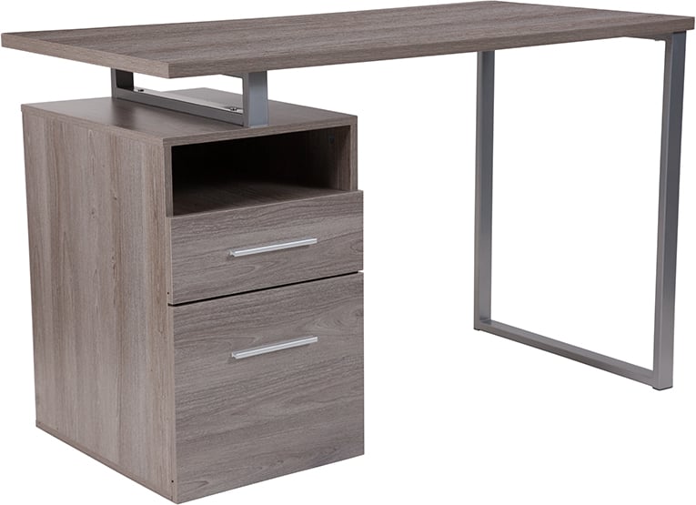 Nan-jn-2634-gg Harwood Light Ash Wood Grain Finish Computer Desk With Two Drawers & Silver Metal Frame